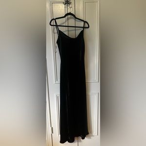 Shiny Black Silk VRG GRL midi cow neck dress